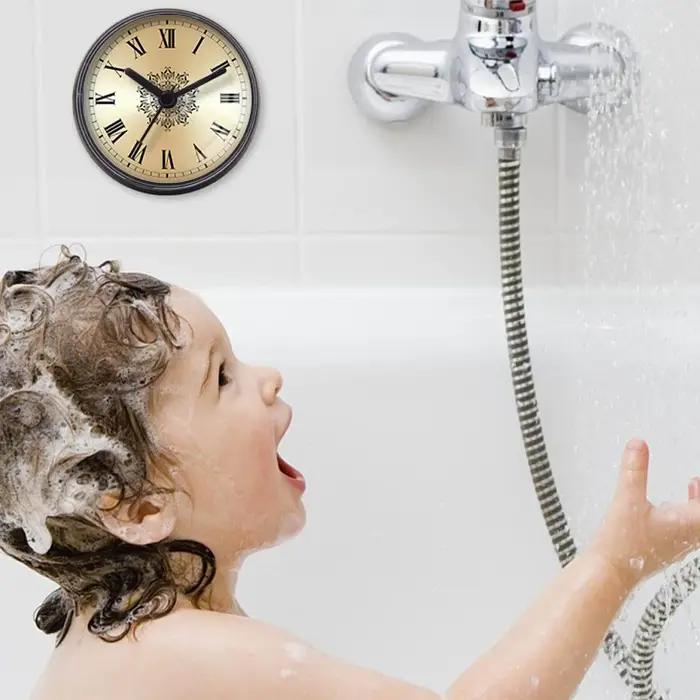 Horloge de salle de bain étanche, compacte, légère, ronde, avec ventouse, silencieuse, petite, pour toilettes, salles de bain, cuisines