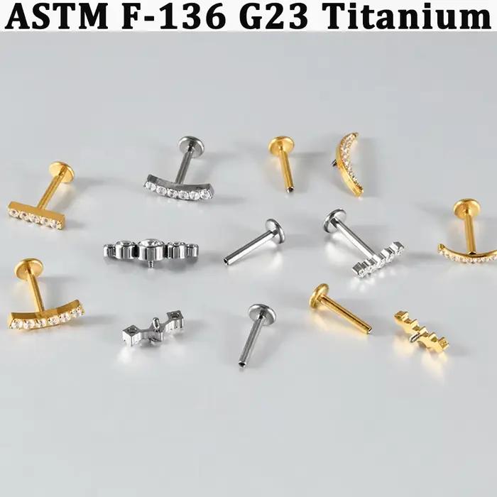 1 pièce Piercing en zircon brillant, pavé de zircons cubiques, à dos plat incurvé, avec vis interne, pour lèvre, nez, oreille, cartilage, tragus, rook, conch