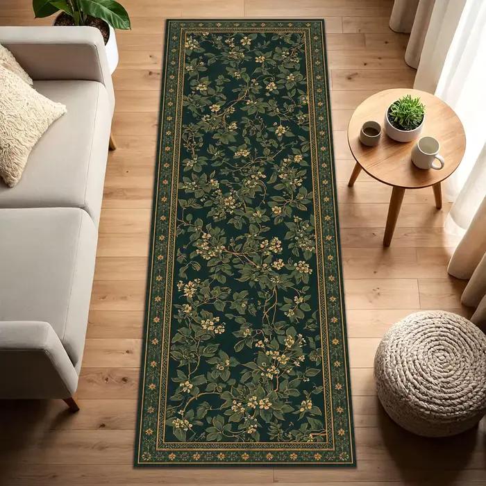 Tapis de couloir botanique vert foncé, style vintage, antidérapant, lavable, pour couloir, salon, chambre à coucher, entrée, décoration de la maison