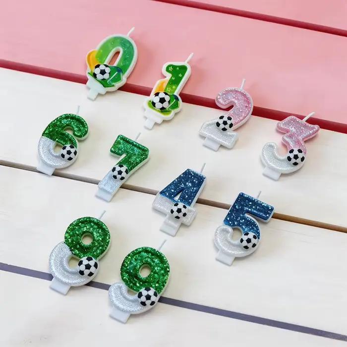 Nouvelles Bougies Chiffres de Football Vert Bleu 0 à 9, Décoration de Gâteau d'Anniversaire Thème Football, Décorations de Fête DIY pour Célébration d'Âge