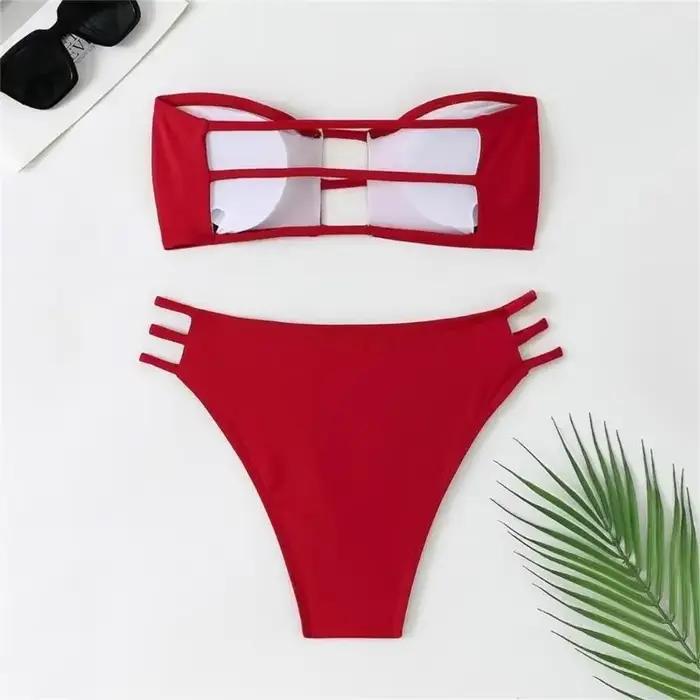 Femmes Bandeau maillot bain maillot bain deux pièces maillot bain à découpe dames évider maillot bain
