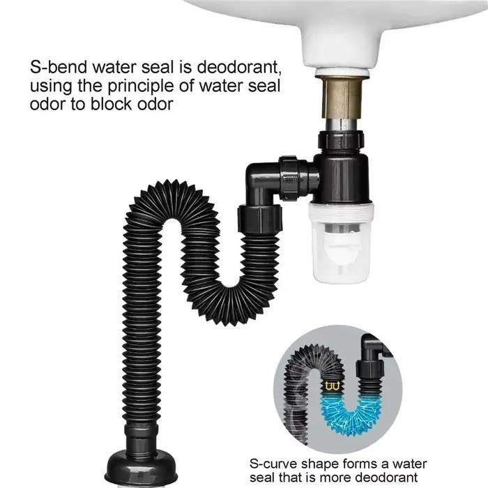 Tuyau de vidange de salle de bain pour évier, canalisations domestiques, égouts, avec siphon anti-odeur et filtre