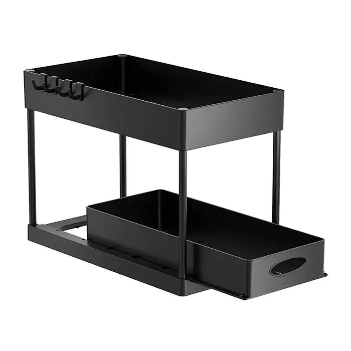 Organisateur sous évier pour cuisine et salle de bain, panier de rangement coulissant à 2 niveaux, étagère polyvalente avec accessoires de suspension pour tasses et crochets