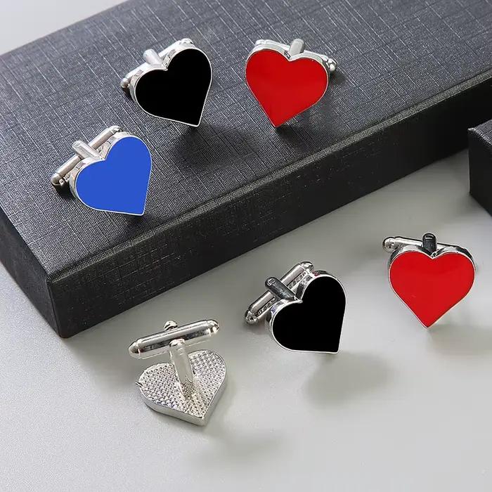 Lèvent de manchette en alliage d'amour du jour de Léon pour hommes, poker imbibé, clous de manches en émail, goujons de manches de chemise de banquet simples, bijoux