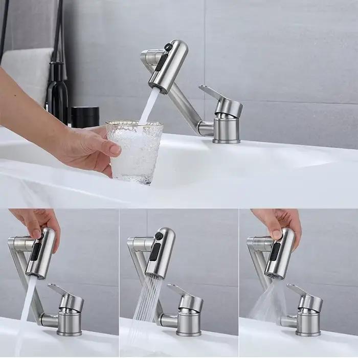 Robinet de lavabo de salle de bain 1080 °   Robinet d'évier de cuisine pivotant multifonctionnel pour eau froide et chaude, robinet à 2 modes
