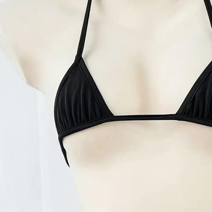 Mini maillot de bain Sexy pour vacances plage, ensemble Bikini Micro Triangle pour femmes, col licou, String, cravate latérale, deux pièces