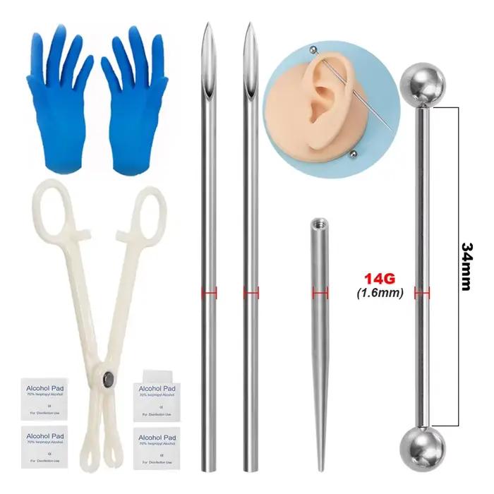 Kit de perçage corporel en acier chirurgical, aiguilles coniques filetées, lèvres, nez, langue, Cartilage, sourcils, nombril, outil de bijouterie, pinces