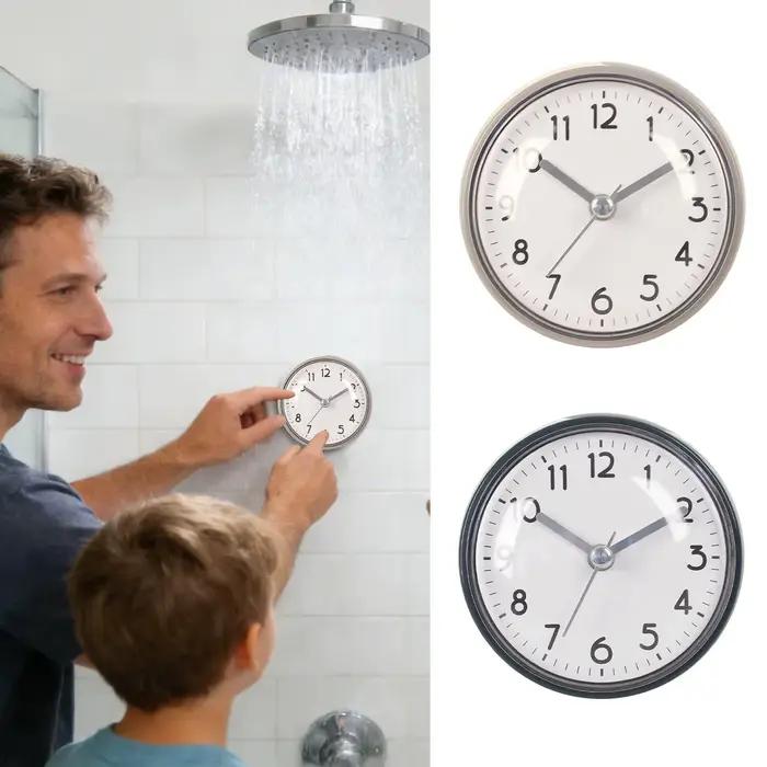 Horloge de salle de bain étanche à ventouse, facile à lire, avec alarme, 3 pouces, fonctionne à piles, petite horloge de salle de bain pour la maison, le bureau, la chambre