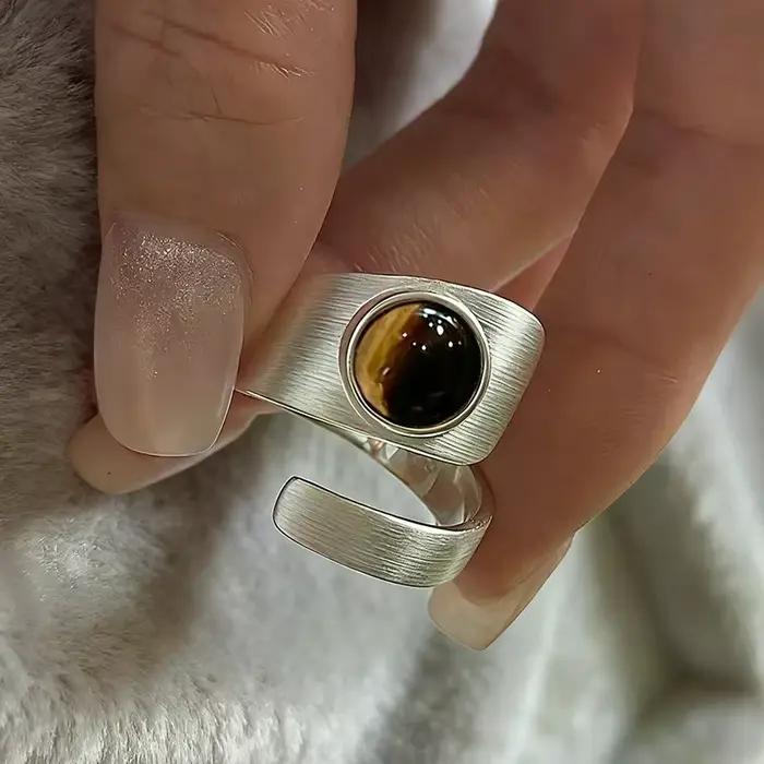 Bagues minimalistes faites à la main pour femmes, grandes pierres simples, bijoux fins, cadeau anti-allergie