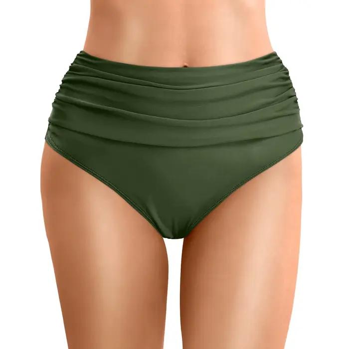 Femmes bas de Bikini couleur unie bas de natation slips taille moyenne maillot de bain culotte femme maillots de bain froncé maillot de bain slips