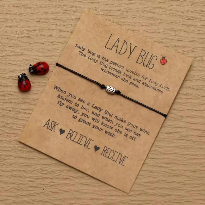 Bracelet à breloques Lady Bug Wish pour hommes et femmes, chaîne rouge, bijoux Lady Bug, navire Chia