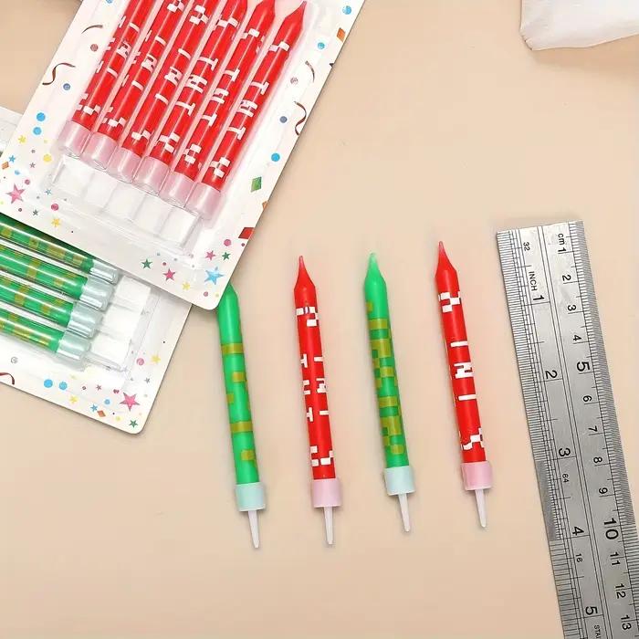 Lot de 12/24 bougies vertes à pixels pour gâteau, décoration sur le thème du TNT rouge, bougies à vœux vertes, décorations de bougies pour gâteau d'anniversaire, cadeau