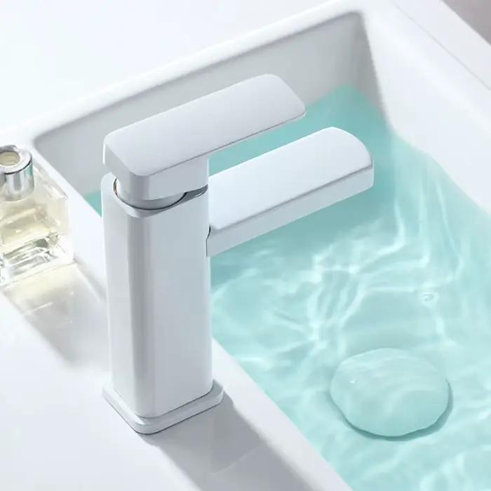 RETHME robinet de lavabo de salle de bains blanc, robinet de lavabo carré, eau chaude et froide, robinet d'eau mixte, robinet de vanité, robinet de lavabo monté sur le pont