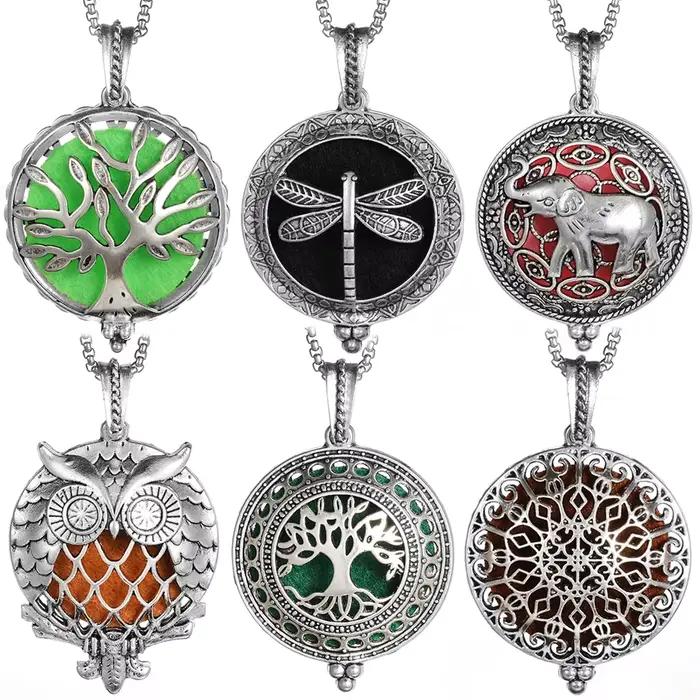 Collier d'aromathérapie arbre de vie diffuseur bijoux Vintage médaillon ouvert pendentif huile essentielle parfum arôme