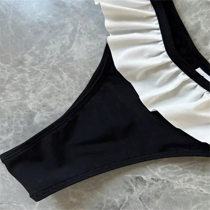 Maillot de bain Bandeau noir Bikinis ensembles blanc bordure à volants maillot de bain Bikini string femmes plage maillot de bain Biquini Feminino