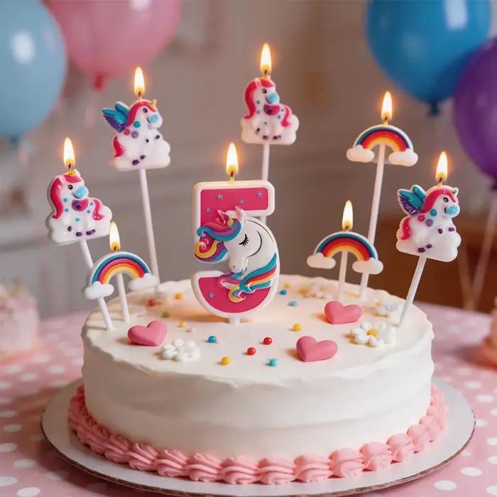 Bougie Licorne Arc-en-ciel Créative, Combinaison de Bougies Licorne Numériques, Décoration de Gâteau, Accessoire de Célébration d'Anniversaire pour Enfants
