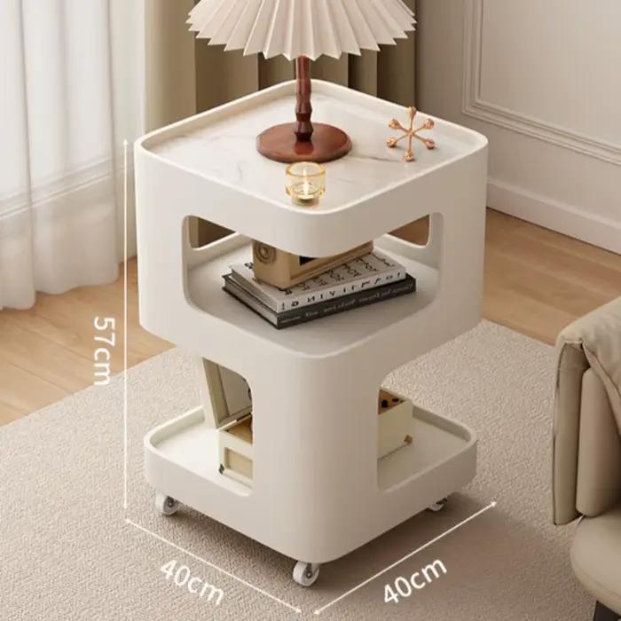 Armoire latérale de salon mobile moderne, support de rangement à trois niveaux, petite Table basse de balcon, Table à thé carrée roulante