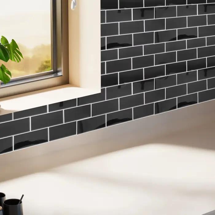6 pièces de carreaux de crédence autocollants, imperméables et résistants à l'huile, style métro, pour cuisine et salle de bain