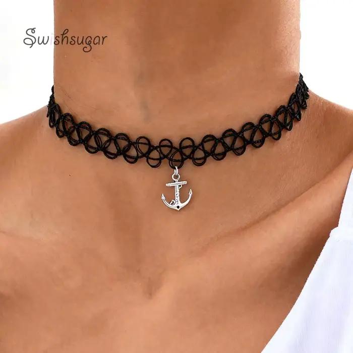 Collier élastique clavicule tatouage tour de cou ancre charme cou chaîne fête d'anniversaire remise des diplômes anniversaire vacances de noël