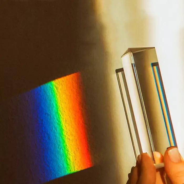Prisme triangulaire de photographie 25x25x80mm, filtre à effets en verre de cristal arc-en-ciel pour Dispersion de prise de vue en Studio