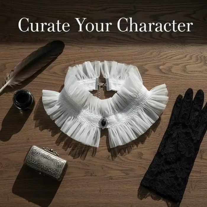 Collier de cou gothique à volants, style victorien noir et blanc, col jabot en dentelle décoré de pierres précieuses, pour cosplay et soirées costumées