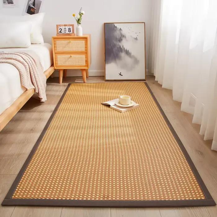 Tapis en bambou, design japonais Tatami, tapis de sol respirant pour chambre à coucher, salon, antidérapant, lavable, tapis de sol rectangulaire pour la maison