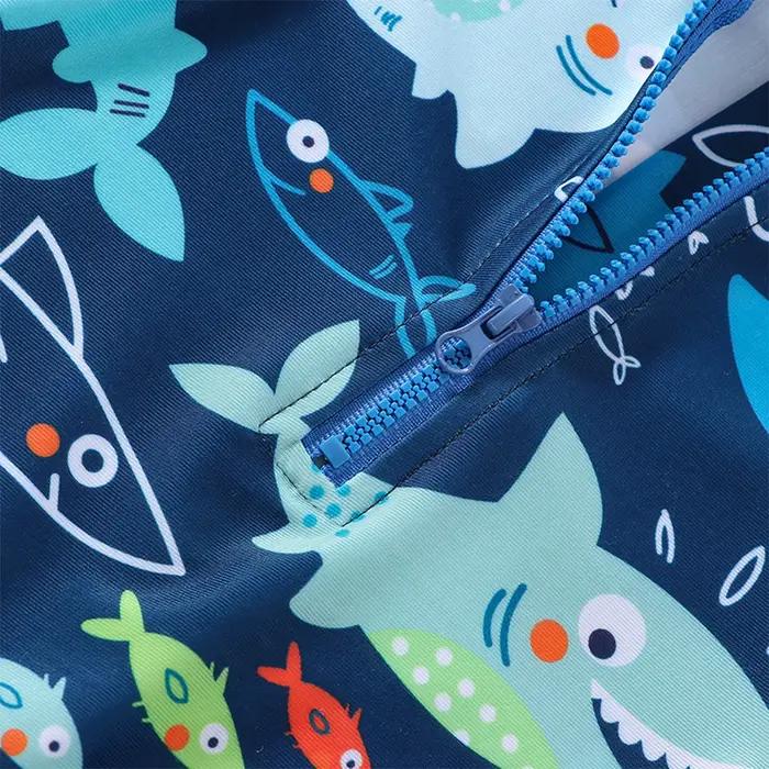 Maillot de bain à manches courtes pour bébé garçon, imprimé requin, avec fermeture éclair, pour l'été