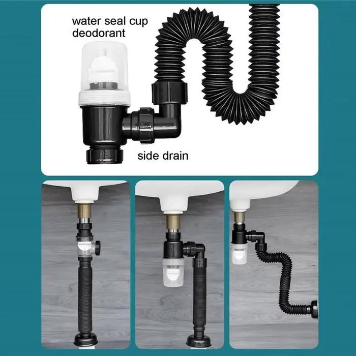 Siphon de lavabo désodorisant pour salle de bain, tuyau de vidange d'évier, tuyau de canalisation domestique