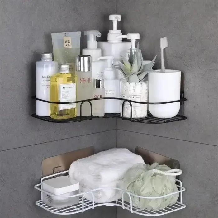 Étagère murale d'angle pour salle de bain, panier de rangement en fer pour douche, support cosmétique, porte-shampoing, organisateur de salle de bain, étagères murales