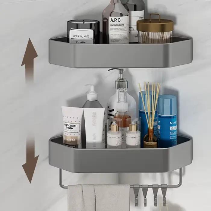 Kmmoun étagère de salle de bain espace d'angle en aluminium salle de bain Triangle panier salle de douche support de rangement mural noir/mat/gris