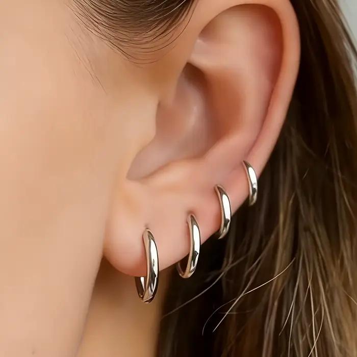 4 paires d'anneaux d'oreilles en titane plaqué or, hypoallergéniques, faciles à poser, accessoires de bijoux en acier inoxydable 316L