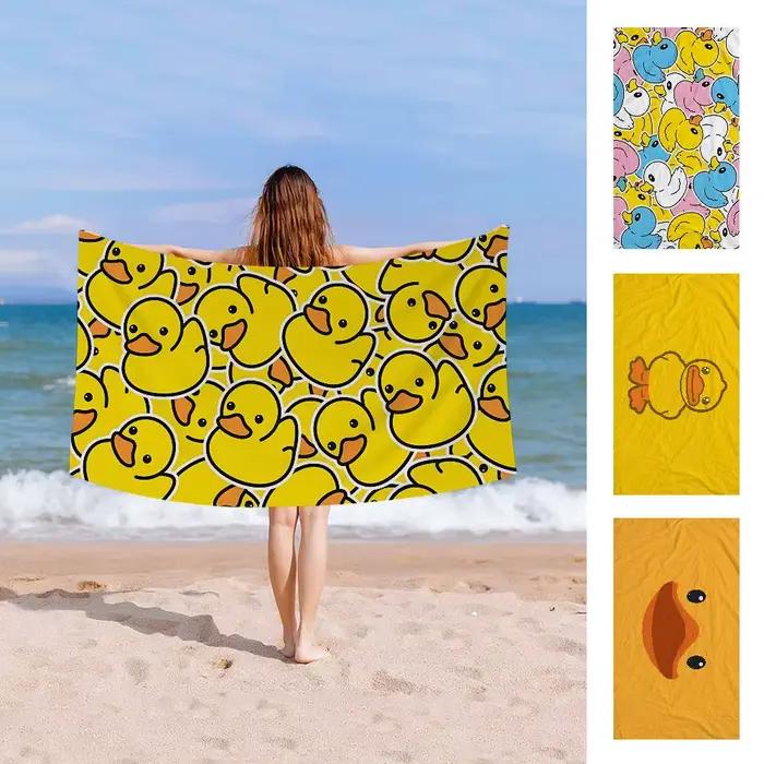 Serviette de plage en forme de canard en caoutchouc jaune, classique, colorée, en microfibre, séchage rapide, personnalisée, sans sable, pour filles, Yoga, Spa
