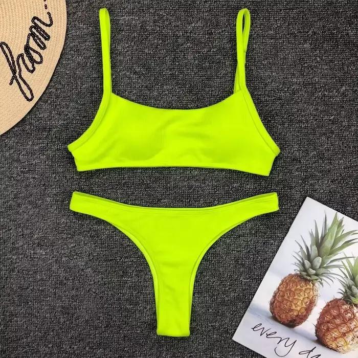 Néon rose vif Micro Bikini Push Up maillot de bain femmes rembourré été plage porter maillot de bain Mujer string maillots de bain Biquini brésilien