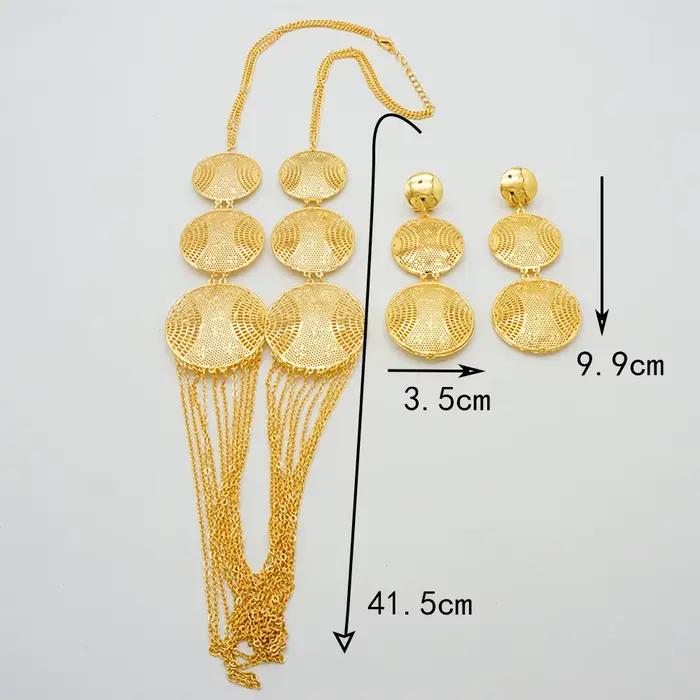 Ensemble de bijoux couleur or pour femmes, collier rond, boucles d'oreilles, adaptés aux cadeaux de mariage, de fête et de Banquet, à la mode, dubaï, inde et afrique