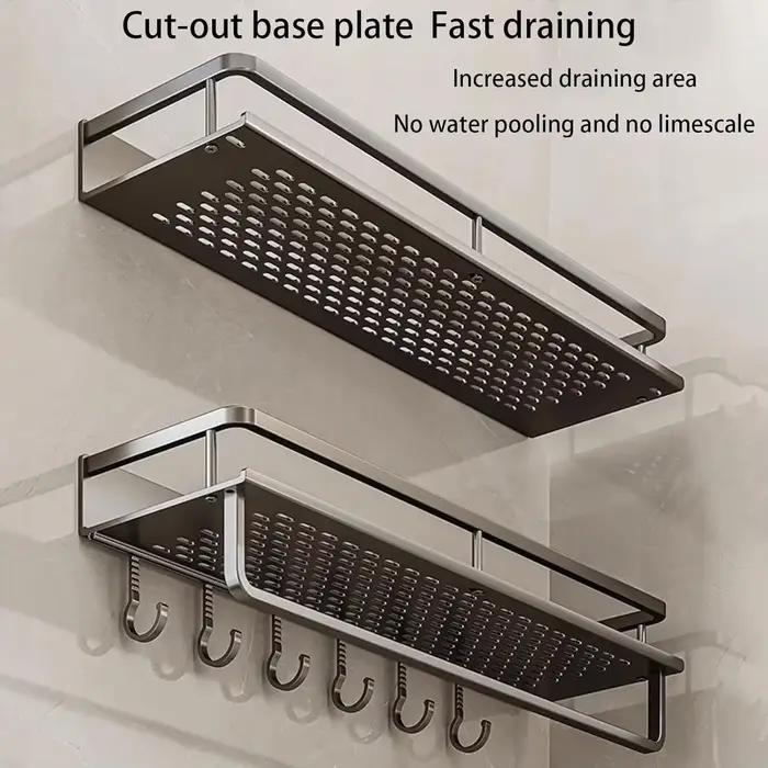 Étagère de douche murale sans perçage avec crochet amovible, auto-adhésive, à drainage rapide pour salle de bain et cuisine