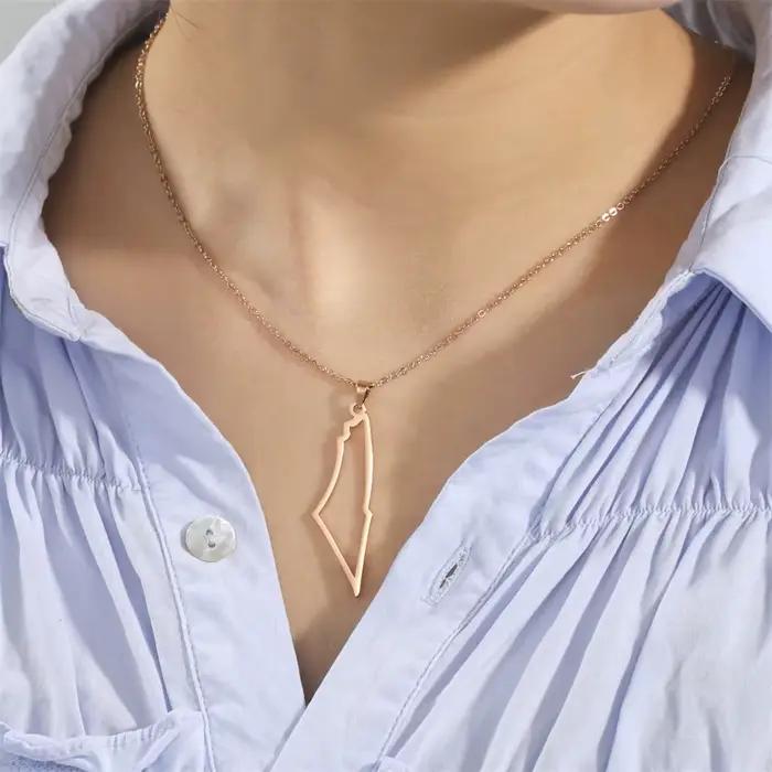 Collier pendentif carte palestine pour femmes, chaînes de carte israélienne, ras du cou, géographie de pays, bijoux en acier inoxydable, vente en gros