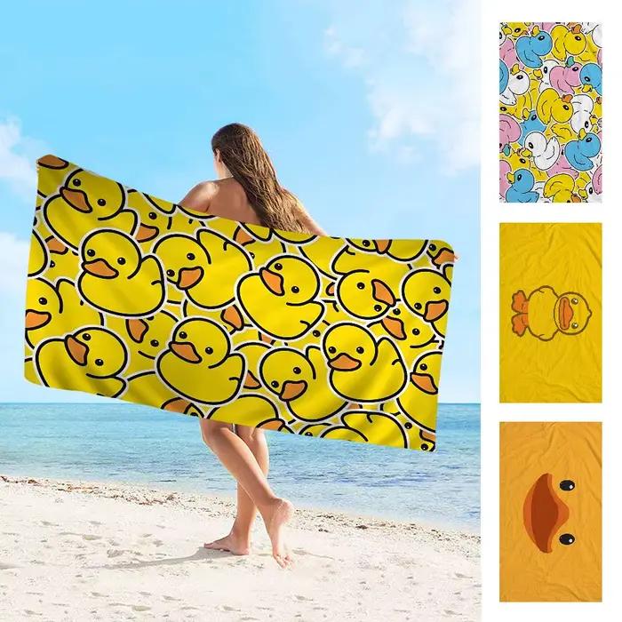 Serviette de plage en forme de canard en caoutchouc jaune, classique, colorée, en microfibre, séchage rapide, personnalisée, sans sable, pour filles, Yoga, Spa