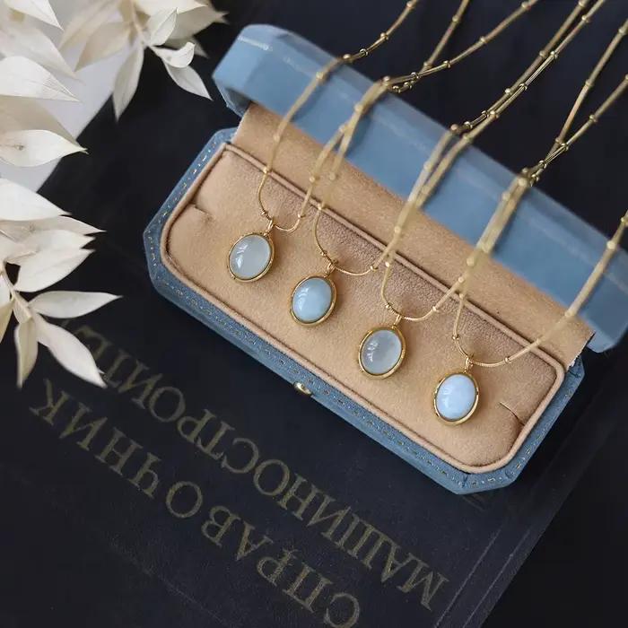 Amaiyllis naturel aigue-marine pierre ovale pendentif collier minimaliste délicat