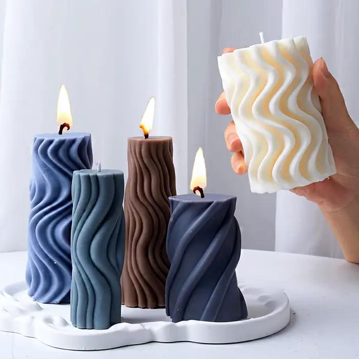 Moule à bougie cylindrique en Silicone à rayures ondulées