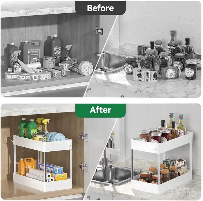 Organisateur sous évier à 2 niveaux, organisateur de cuisine, armoire de rangement, support polyvalent sous évier, rangement pour salle de bain et cuisine