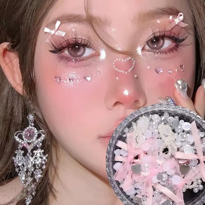 Doux visage bijoux décoration 3D arc amour cristal papillon diamant maquillage du visage bricolage strass paillettes tatouages temporaires