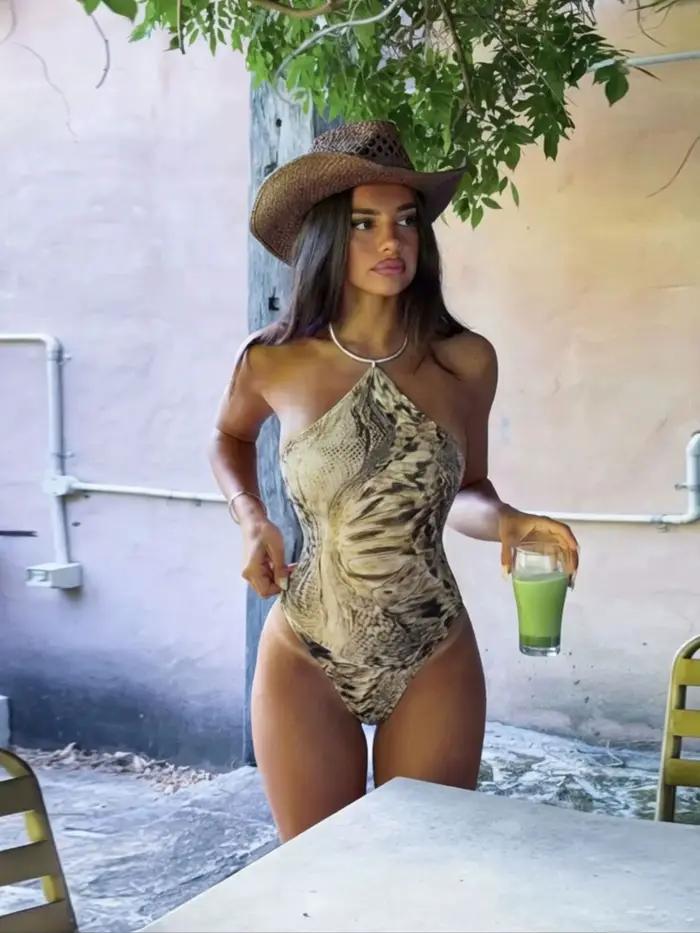 Maillot de bain une pièce imprimé, découpé, dos nu, coupe haute, pour femme, tenue de plage, monokini
