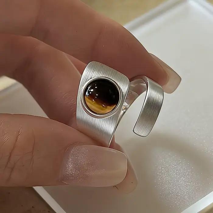 Anneaux minimalistes faits à la main pour femmes, bijoux fins, cadeau, anti-allergie, avec grande pierre simple