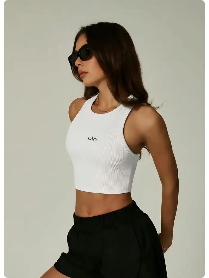 Débardeur de sport sans couture, haut court en I pour femme, coupe ajustée amincissante, sans manches, pour le yoga