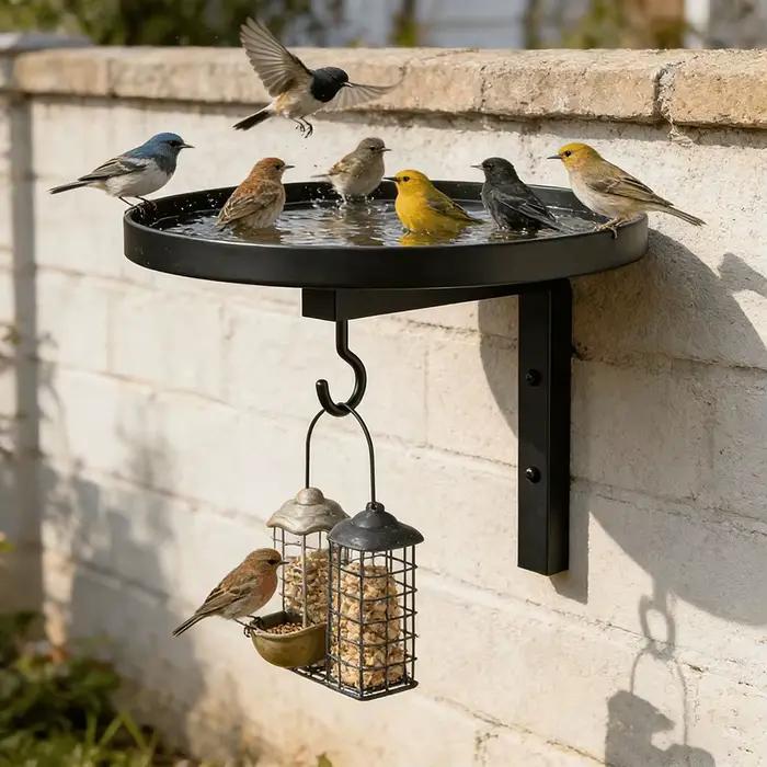 Bain d'oiseaux mural en métal avec crochet pour mangeoire, bol durable pour l'extérieur, installation facile pour jardin, patio et clôture, idéal pour les oiseaux