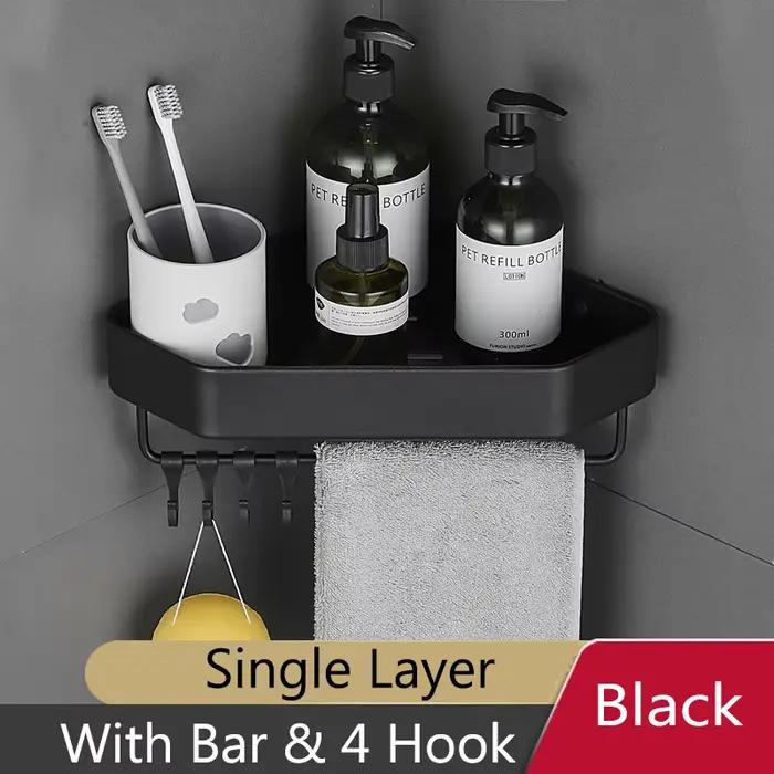 Kmmoun étagère de salle de bain espace d'angle en aluminium salle de bain Triangle panier salle de douche support de rangement mural noir/mat/gris
