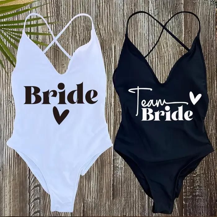 Maillot de bain une pièce rembourré pour femme, thème Team Bride, pour enterrement de vie de jeune fille, tenue de plage estivale nuptiale
