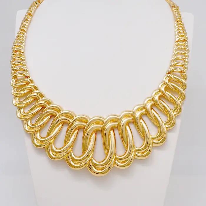 Ensemble de bijoux plaqué or de Dubaï pour femme, grand collier de luxe, boucles d'oreilles originales, bague et bracelet, olympiques de mariage