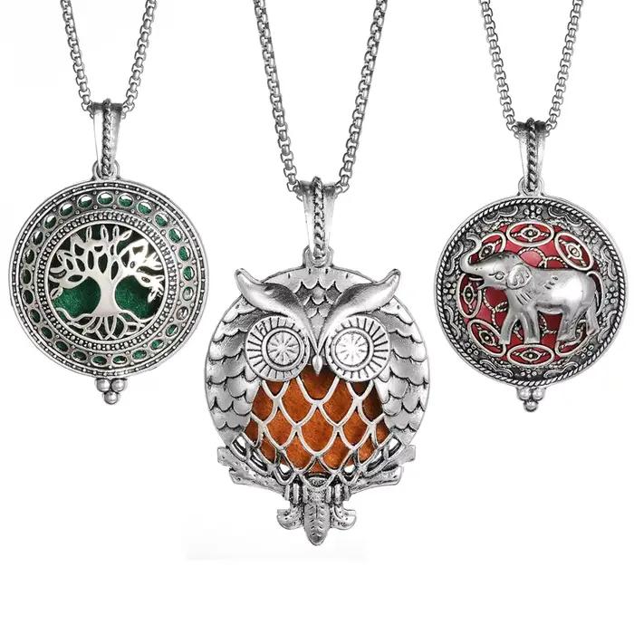 Collier d'aromathérapie arbre de vie diffuseur bijoux Vintage médaillon ouvert pendentif huile essentielle parfum arôme
