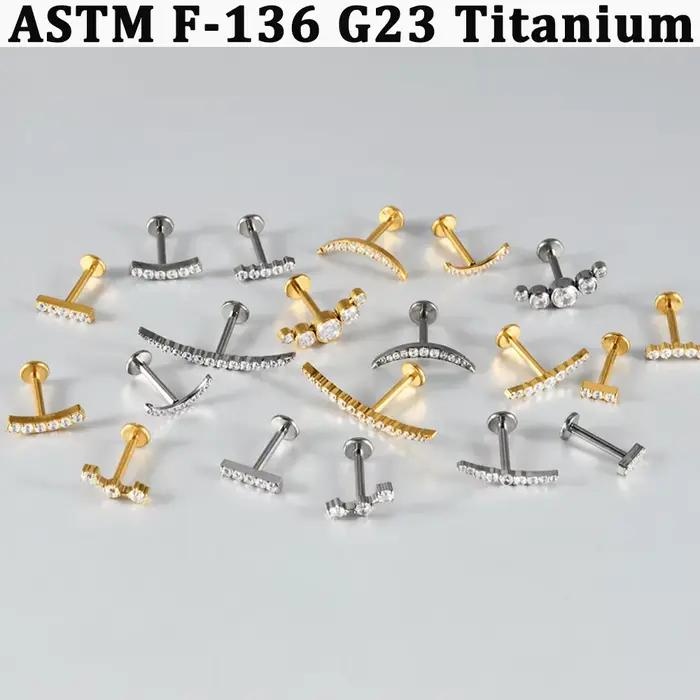 1 pièce Piercing en zircon brillant, pavé de zircons cubiques, à dos plat incurvé, avec vis interne, pour lèvre, nez, oreille, cartilage, tragus, rook, conch